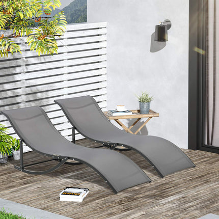 Set Van 2 Ligstoelen, Tuinstoelen, Stoffen Ligstoelen, Ergonomische Aluminium Tekstlijn Donkergrijs 165 X 61 X 63 Cm