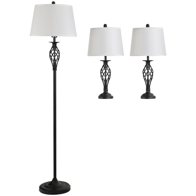 Vintage black & white lamp set - 2 tables, 1 floor lamp