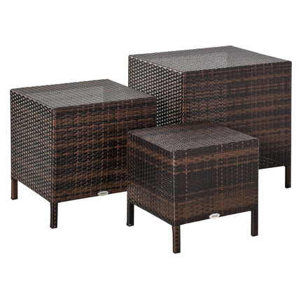 Polyrattan Set of 3 brown coffee tables, different sizes