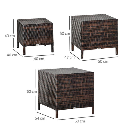 Polyrattan Set of 3 brown coffee tables, different sizes