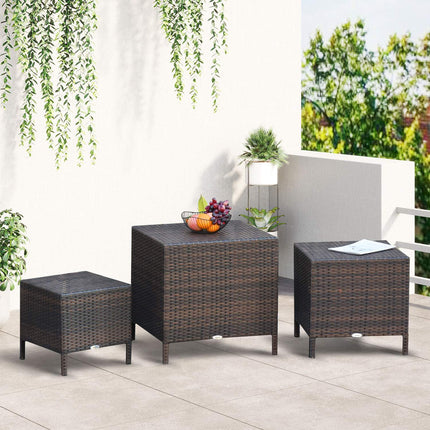 Polyrattan Set of 3 brown coffee tables, different sizes