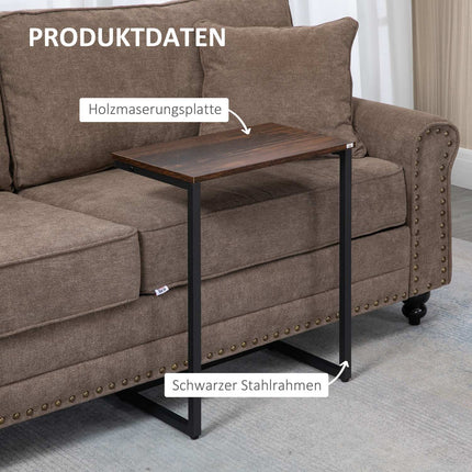 Set of 3 C-shaped side tables, industrial steel, rustic brown