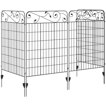 Decorative garden fence in black metal, 3.52 x 1.1 m, 4-pack