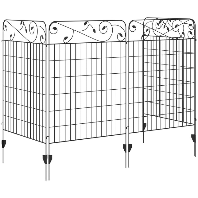 Decorative garden fence in black metal, 3.52 x 1.1 m, 4-pack