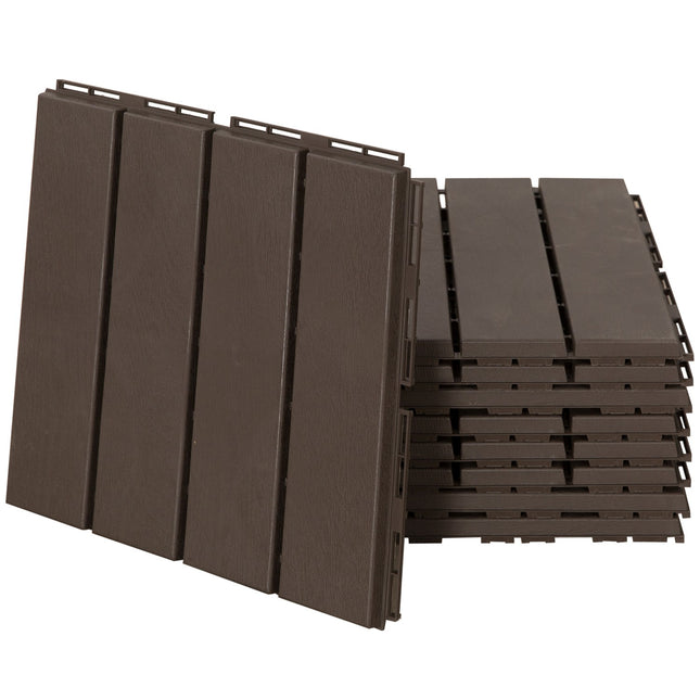 Garden terrace Click Floor tiles, Set of 9, 30x30 cm Brown
