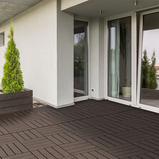 Garden terrace Click Floor tiles, Set of 9, 30x30 cm Brown