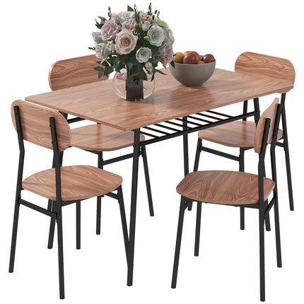 Dining table set with 4 chairs, teak and steel, modern design