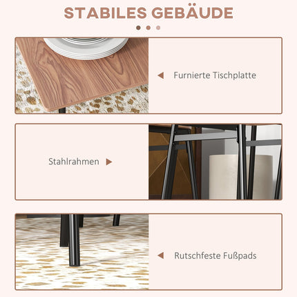 Dining table set with 4 chairs, teak and steel, modern design