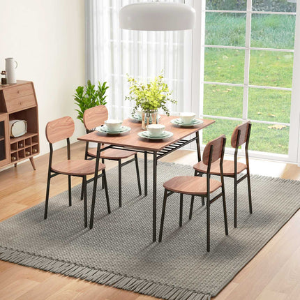 Dining table set with 4 chairs, teak and steel, modern design