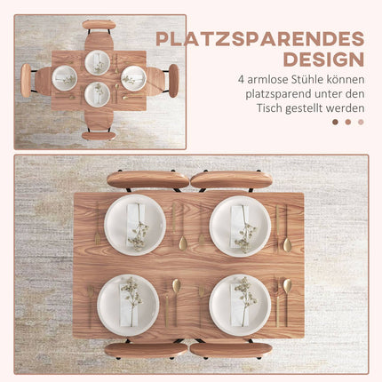Dining table set with 4 chairs, teak and steel, modern design