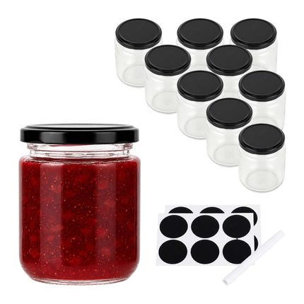 Set of 10 Glass Jam Jars with Airtight Lids, 200ml