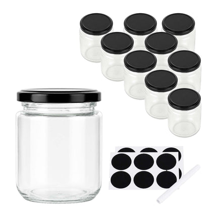 Set of 10 Glass Jam Jars with Airtight Lids, 200ml