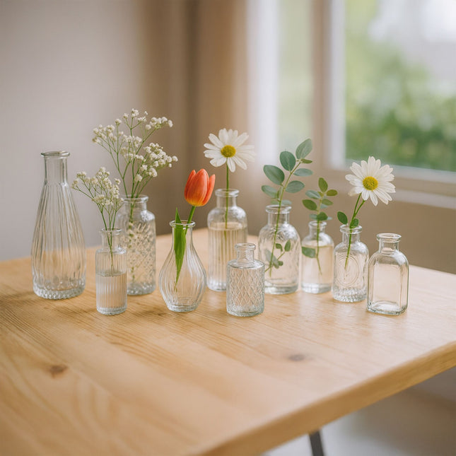 Set of 10 Textured Glass Decorative Vases