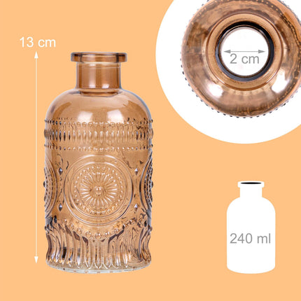 Set of 12 Small Glass Vases with Embossed Design