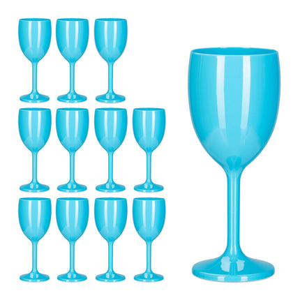 Set of 12 turquoise plastic wine glasses