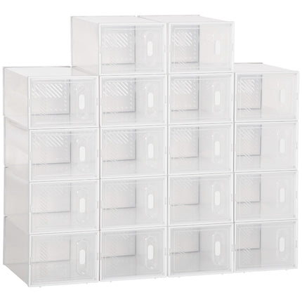 Modular shoe storage boxes with clear doors, set of 18