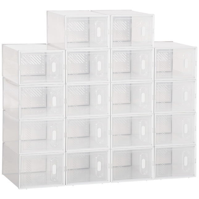 Modular shoe storage boxes with clear doors, set of 18