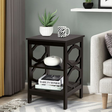 Set of 2 3-Tier Nightstands, Open Shelf, Espresso