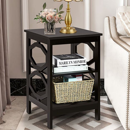 Set of 2 3-Tier Nightstands, Open Shelf, Espresso