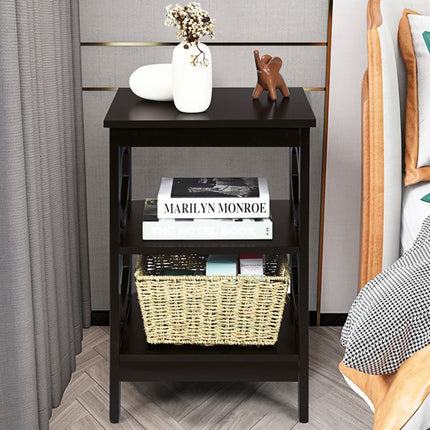 Set of 2 3-Tier Nightstands, Open Shelf, Espresso