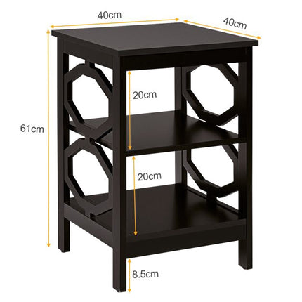 Set of 2 3-Tier Nightstands, Open Shelf, Espresso