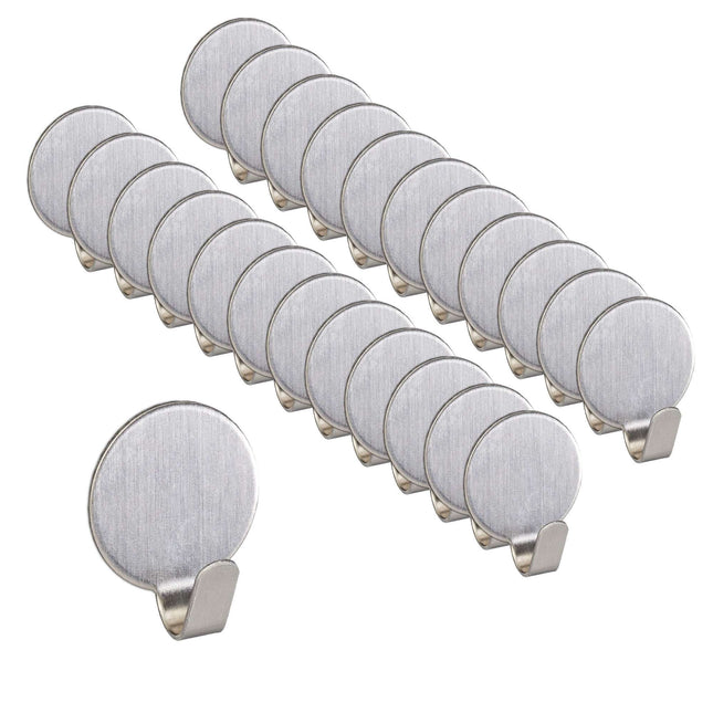Set of 24 self-adhesive stainless steel hooks