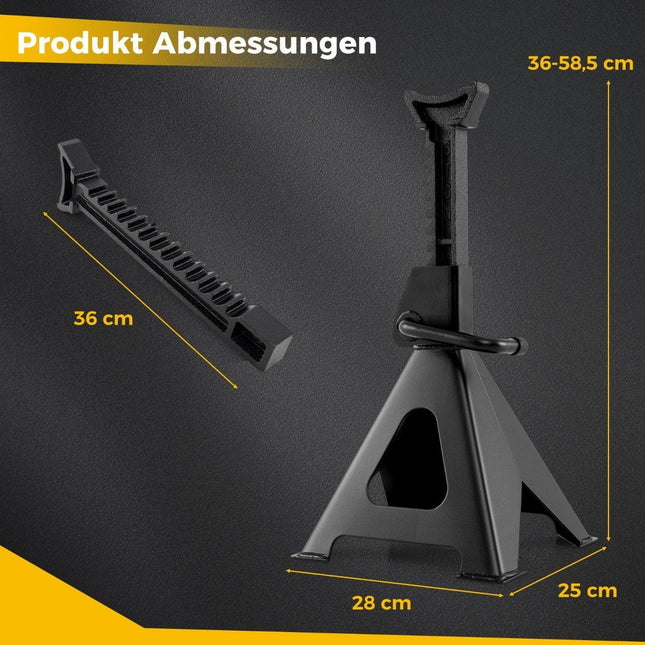Set of 2 6 ton load capacity car jack stands with adjustable height from 36 - 58.5 cm