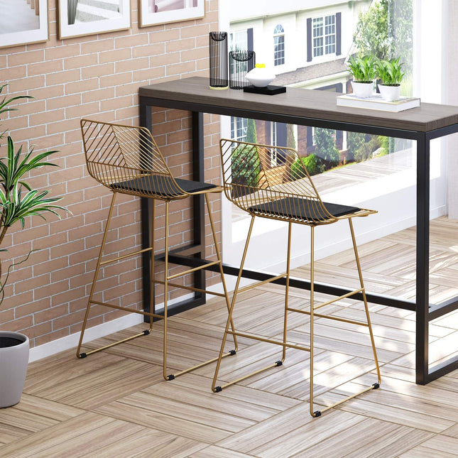 Set of 2 bar stools, gold steel legs, 46x56x95 cm