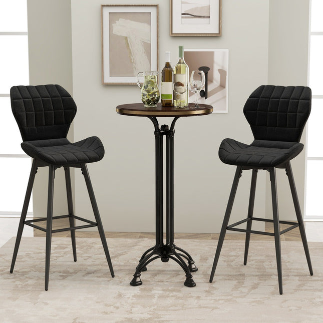 Set of 2 Bar Stools With Backrest, Footrest, Padded Seat