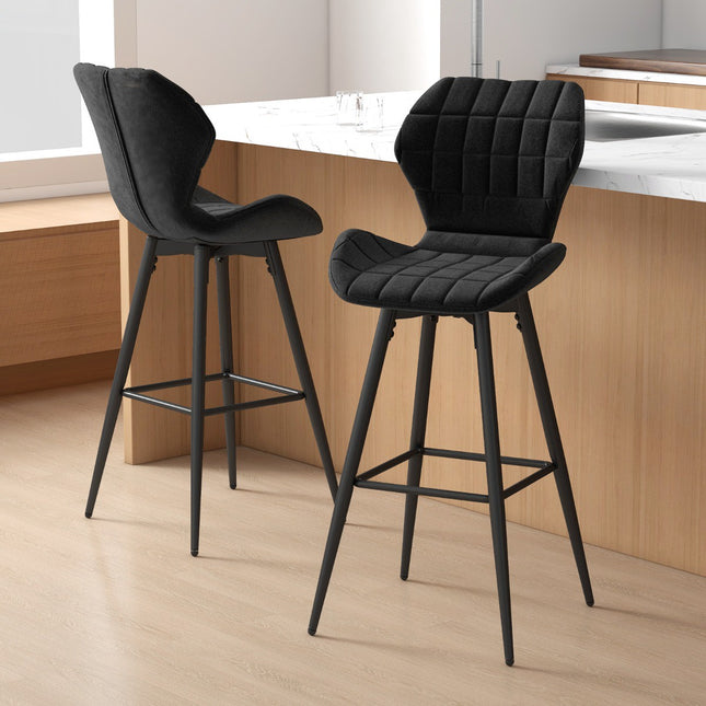Set of 2 Bar Stools With Backrest, Footrest, Padded Seat