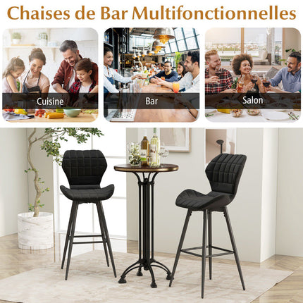 Set of 2 Bar Stools With Backrest, Footrest, Padded Seat