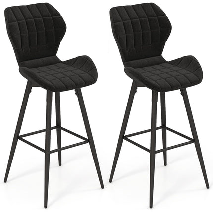 Set of 2 Bar Stools With Backrest, Footrest, Padded Seat