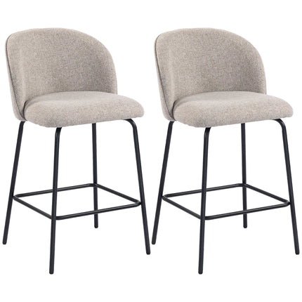 Set of 2 Bar Stools with Backrest and Footrest, Light Grey