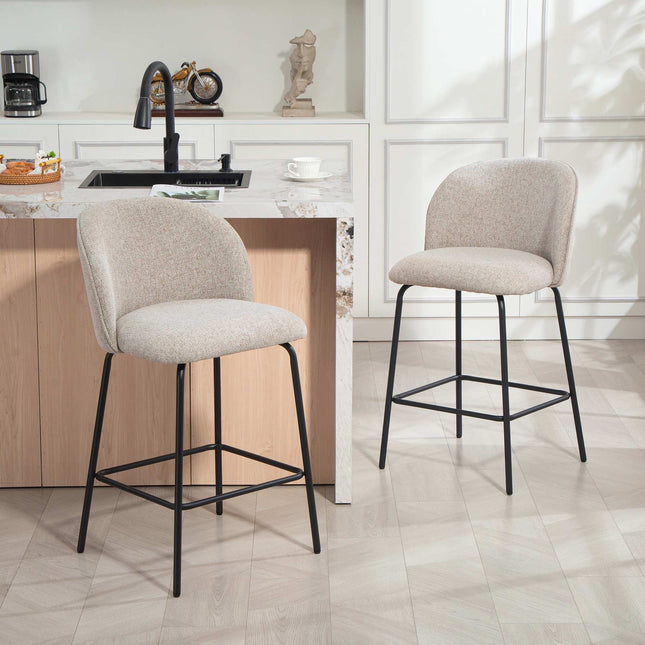 Set of 2 Bar Stools with Backrest and Footrest, Light Grey