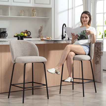 Set of 2 Bar Stools with Backrest and Footrest, Light Grey