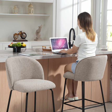 Set of 2 Bar Stools with Backrest and Footrest, Light Grey