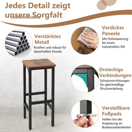 Set of 2 Bar Stools with Footrests, 150kg Capacity