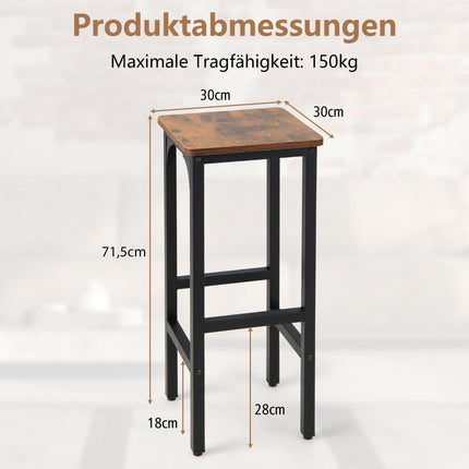 Set of 2 Bar Stools with Footrests, 150kg Capacity