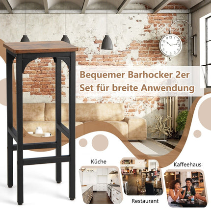 Set of 2 Bar Stools with Footrests, 150kg Capacity