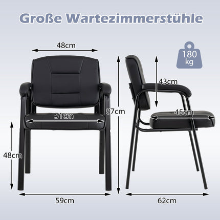 Set of 2 Black Conference Chairs with Padded Armrests