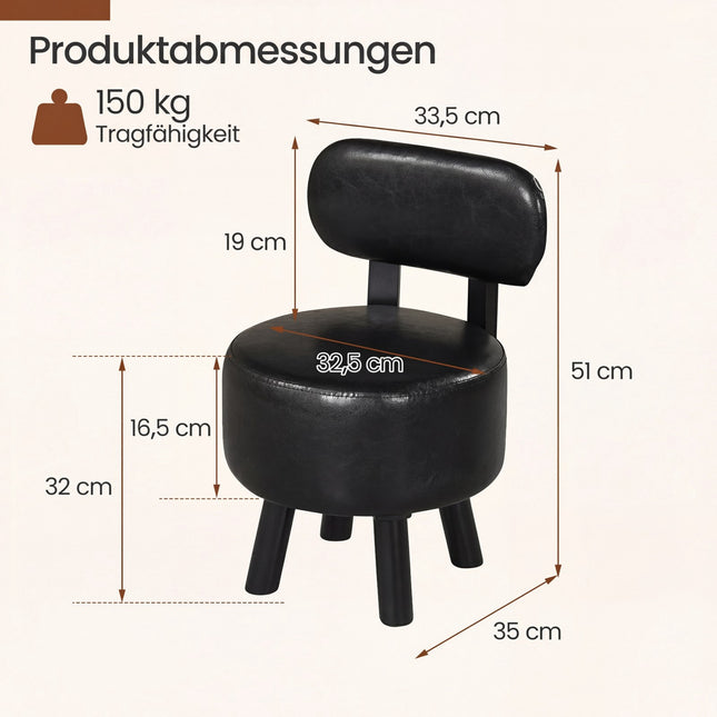 Set van 2 zwarte kunstleren barkrukken met rugleuning, draagvermogen 150 kg
