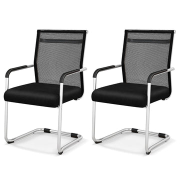 Set of 2 Black Mesh Office Guest Chairs with Sled Base