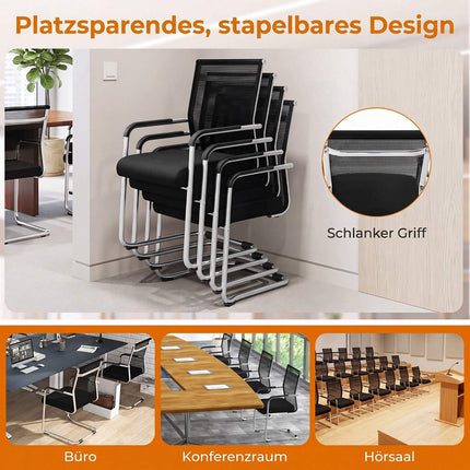 Set of 2 Black Mesh Office Guest Chairs with Sled Base