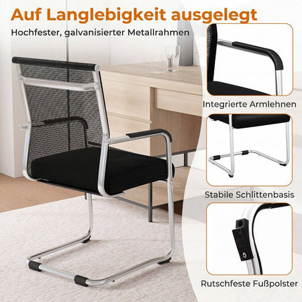 Set of 2 Black Mesh Office Guest Chairs with Sled Base