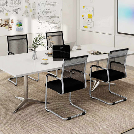 Set of 2 Black Mesh Office Guest Chairs with Sled Base