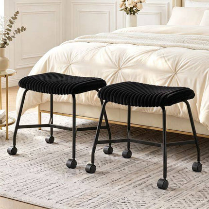 Set of 2 Black Padded Rolling Stools with Casters