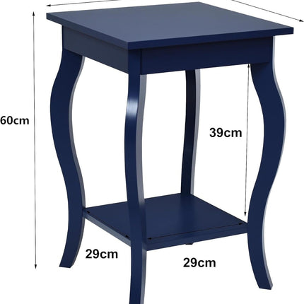 Set of 2 Blue Side Tables with 2-Tier Storage Shelves