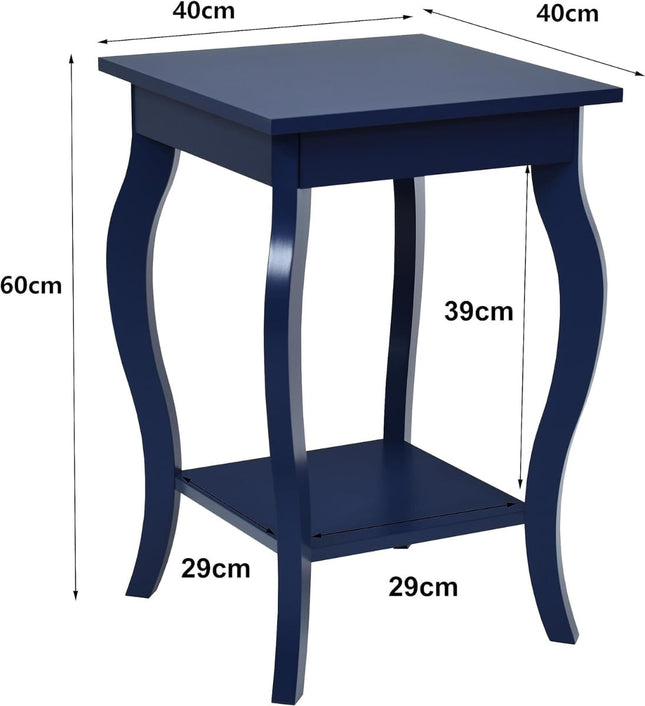 Set of 2 Blue Side Tables with 2-Tier Storage Shelves