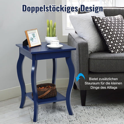 Set of 2 Blue Side Tables with 2-Tier Storage Shelves