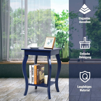 Set of 2 Blue Side Tables with 2-Tier Storage Shelves